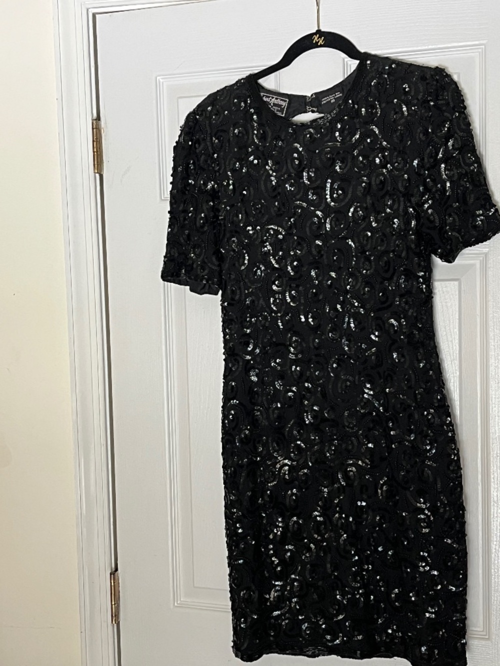 Robert Anthony 100% Silk Black Cocktail Dress with Sequins and Keyhole Back- 10